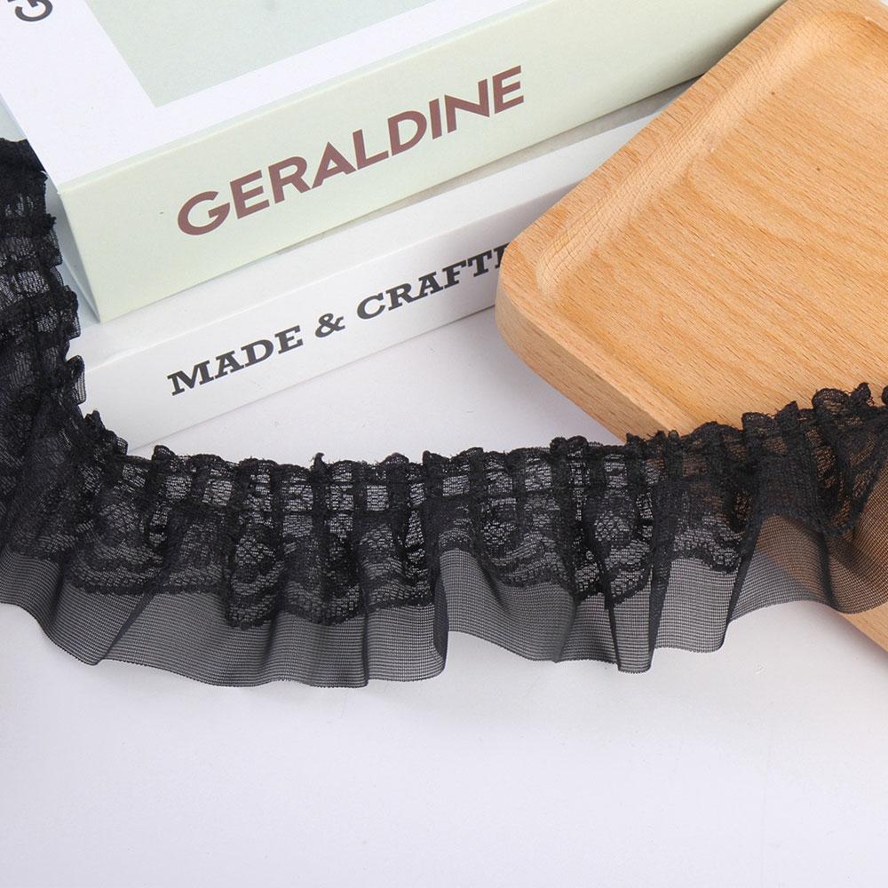 

5cm Wide 39.3In Long Double-Layers Ruffled Chiffon Lace Trim Fabric DIY Pleated Clothing Craft Accessories Handmade Doll Costume 1.96x39.3in(5x100cm)