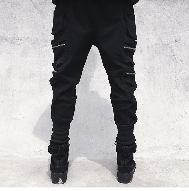 Men's Slim Fit Chinese Style Work Pants with Zipper and Ribbon Detail