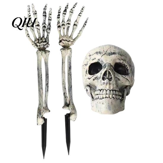 Durable Plastic Cemetery Stakes Realistic Skeleton Stake, Spooky Halloween Skull Hand Yard Weather Resistant Decorations Sign for Outdoor Garden Lawn