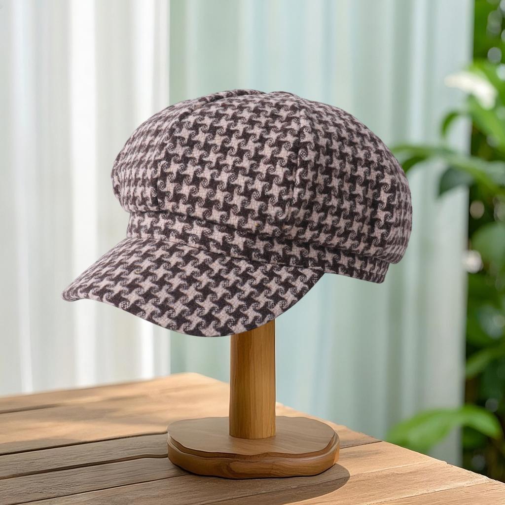 Damen Woll-Newsboy-Kappen Trendige Hahnentritt-Barettkappe Vintage Cabbie-Hut Achteckige Kappe Herbst Winter Hüte