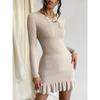 JKASHDK Moda feminina casual cor sólida estampa outono inverno manga comprida gola redonda suéteres