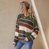 Women's Fashion Round Neck Sweater Lazy Loose Classic Striped Long Sleeves
