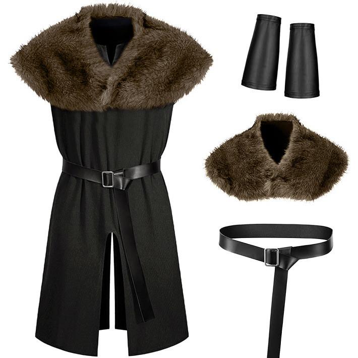 Medieval Knight Costume With Faux Fur Collar For Cosplay And Halloween Role Play