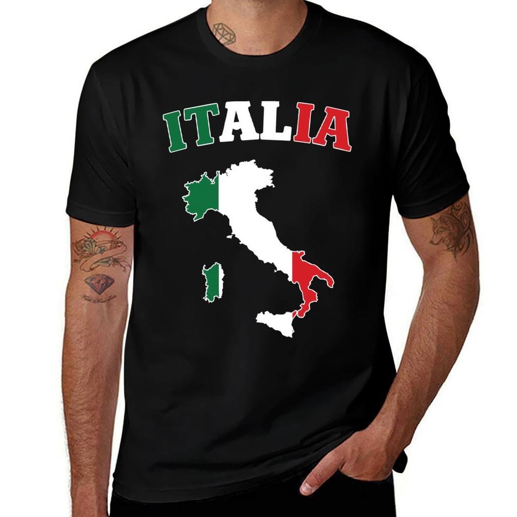 Italy Flag Map Tshirt Big Size Short Sleeve Casual Top