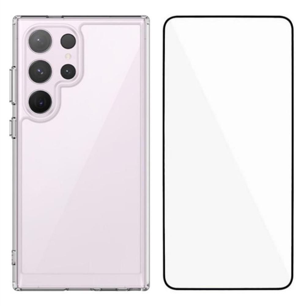 WANLONFENG MF Series for Samsung Galaxy S24 Ultra Case TPU+Acrylic Clear Phone Cover with Tempered Glass Film