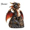 Creative Shelf Decor Light Up Dragon Figurine, Resin Gothic Castle Statue, Decorative Home Fantasy Creature Ornament for Home, Office Table, Desk