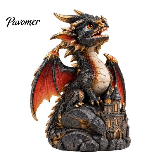 Creative Shelf Decor Light Up Dragon Figurine, Resin Gothic Castle Statue, Decorative Home Fantasy Creature Ornament for Home, Office Table, Desk