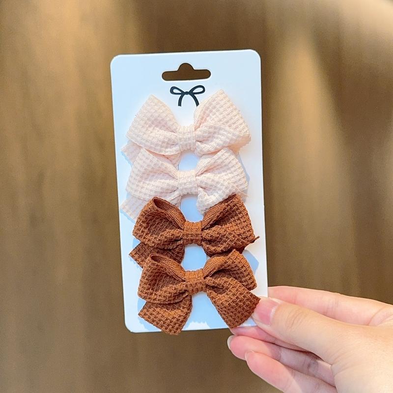4/6/10Pcs Soft Cotton Bow Hairpin Girl Sweet Design Hairpin Color Block Delicate Hairgripe Barrettes Kawaii Child Accessories
