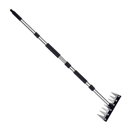Weeding Rake with Adjustable Long Handle 8 Teeth Iron Weeding Tool for Efficient Soil Penetration Weed Removal Loosening Soil Rust-Resistant Garden
