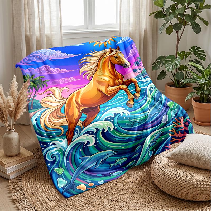 Magical Horse Dance 1 Theme Blanket Lightweight Warm Flannel Blanket Decorative Throw Blanket for Home Decoration