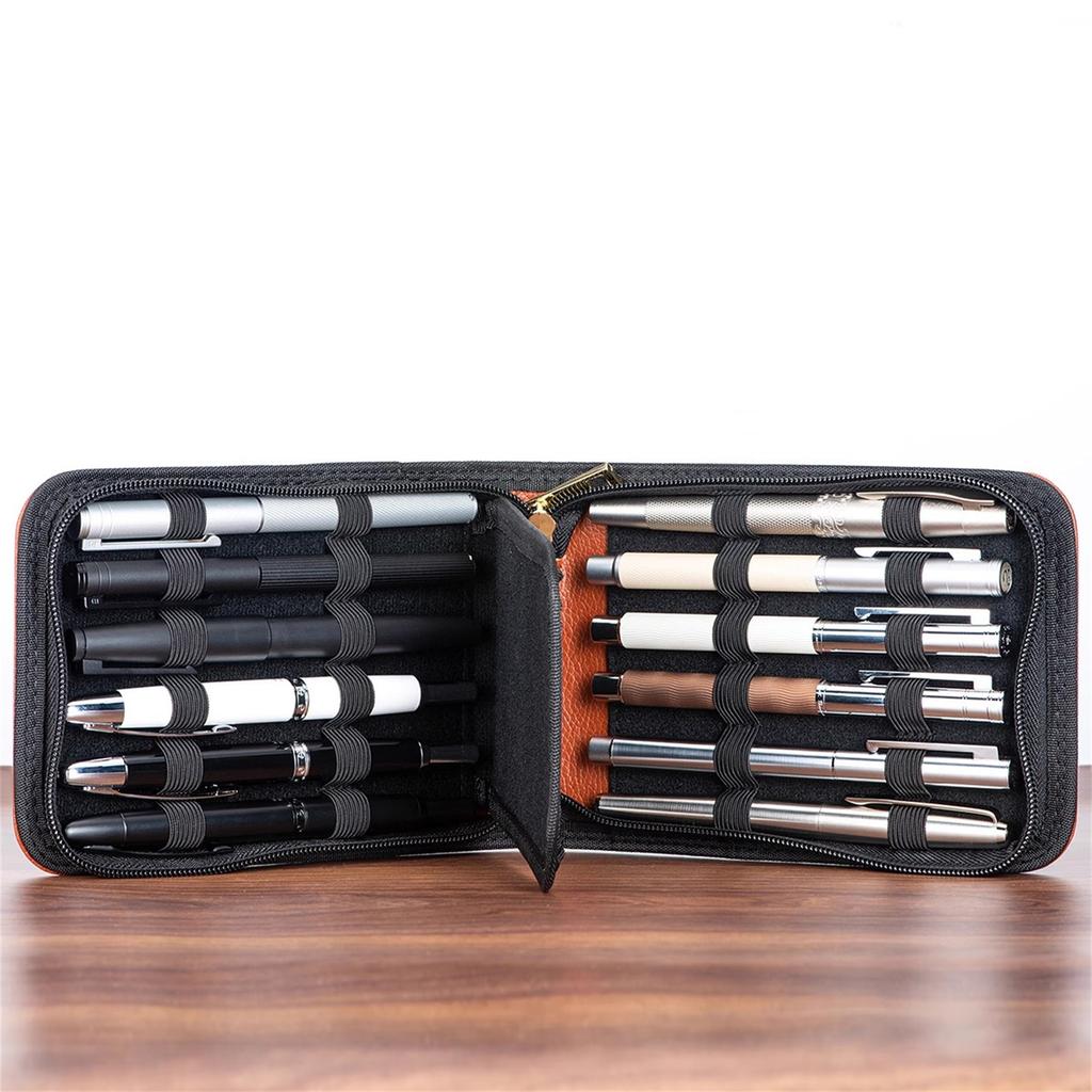ASVINE 12 Grid Pen Storage Bag PU Canvas Minimalist Waterproof Dustproof Pen Case Stationery Zipper Protection Collection Bag