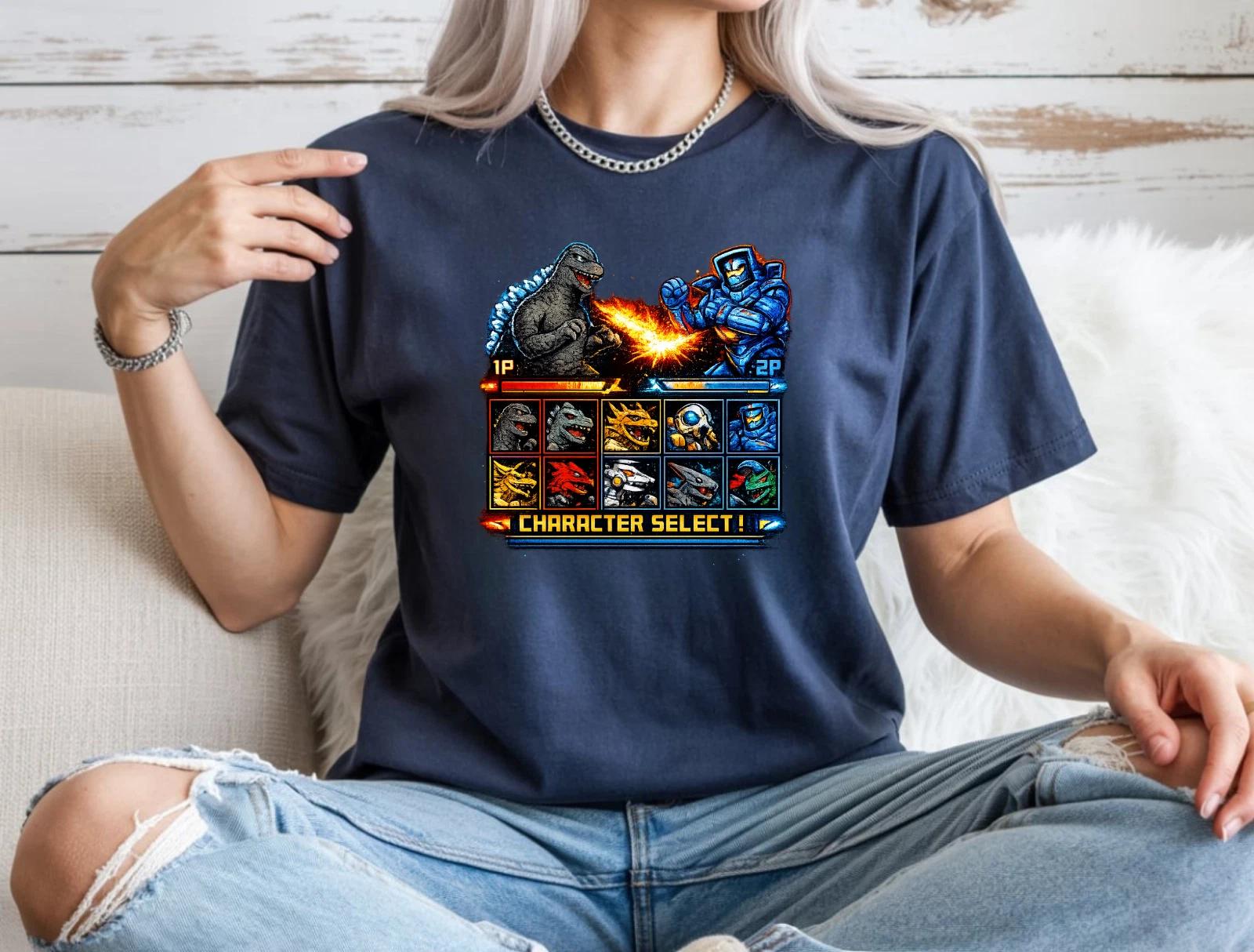 Retro Kaiju Fighting Game T-Shirt Character Select Monster Arcade Gamer Tee 3XL