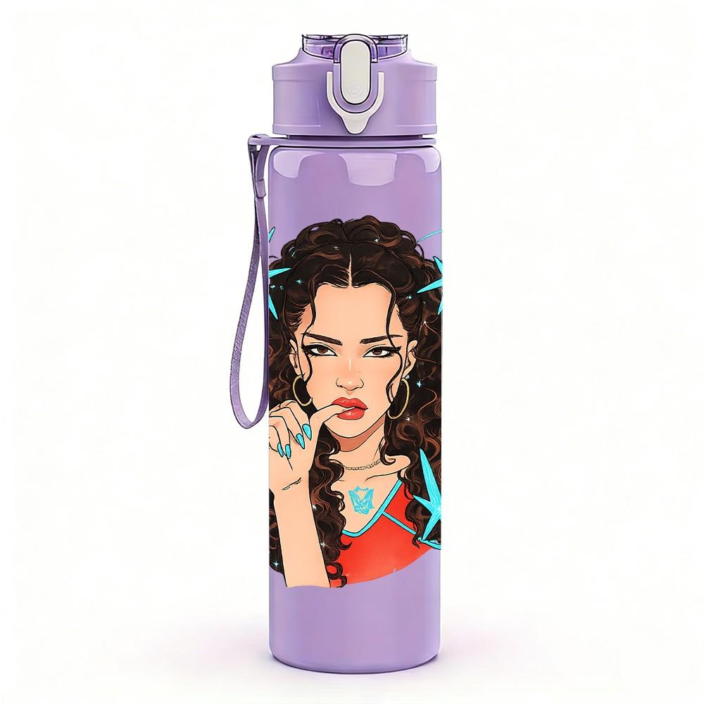 1PC Woman Messy Hair Portrait Art Print 750ml Color Plastic Sports Water Bottle Leakproof Flip Straw Lid Suitable for Sports Office Home Use