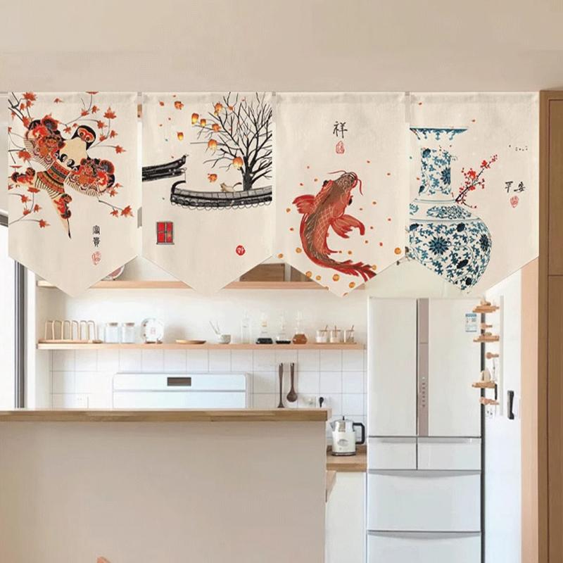 Chinese Style Pennant Home Decor Door Head Curtain Shop Signboard Homestay Teahouse Hanging Half-curtain Kitchen Short Curtain