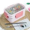 Portable Stainless Steel Double Layer Food Container for Kids Cartoon Lunch Box for Kids Picnic School Bento Box