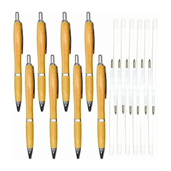 8 Pack Natural Bamboo Ballpoint Pens, Black Oil-Based Ink, 1.0mm Tip, Cute & Fun, Smooth Writing, Ideal for Journals, Office Supplies, School, Kids,