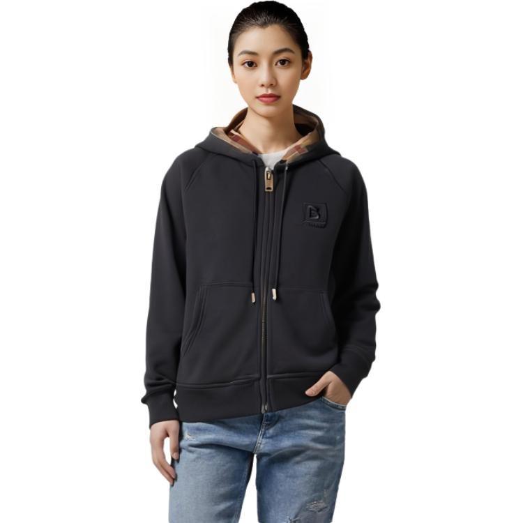 Burberry Damen Letter Grafik Baumwollmischung Reißverschluss Hoodie Schwarz 80615541