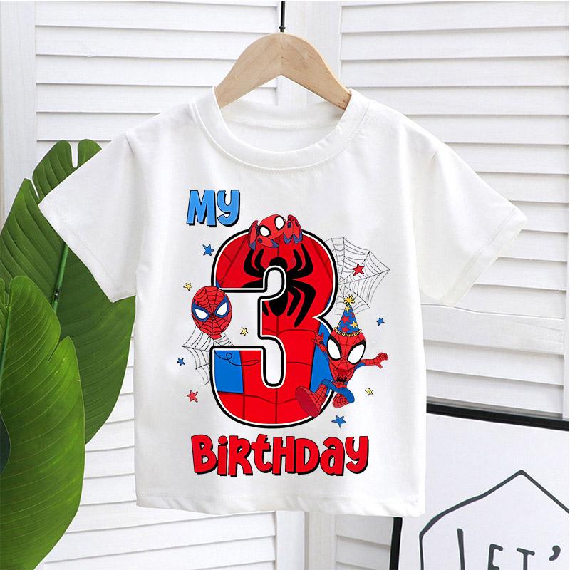 

Spider Man Printed Tshirt Cute Birthday Numbers Years Old Anime Printed Childrens Cotton Tshirt Summer Casual Clothing Gift S