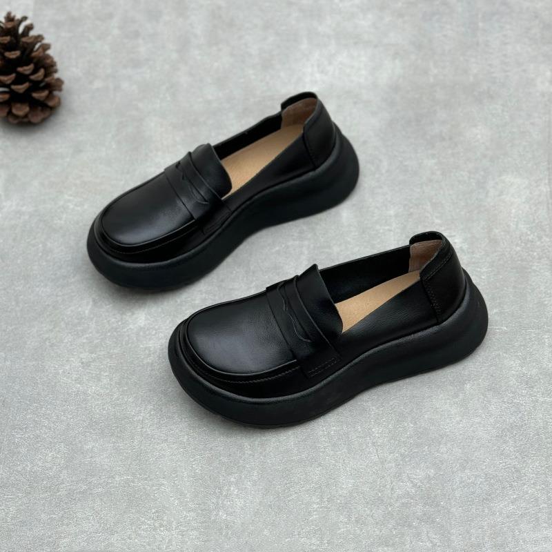 Loafers Black Leather Shoes Soft Soled Casual Women's Shoes with Soft Soles