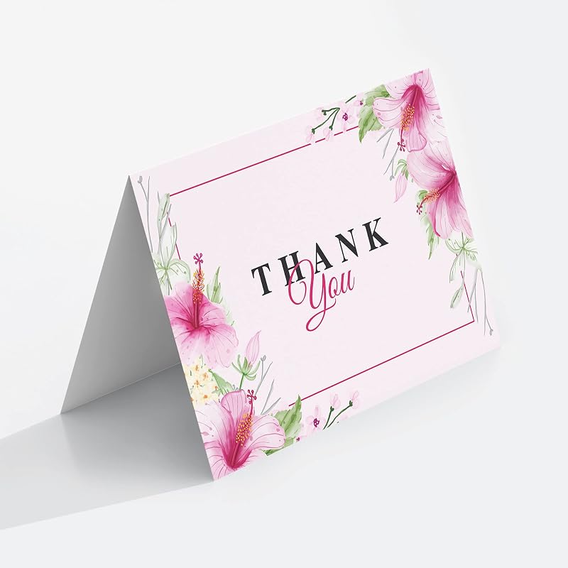 Clickedin Thank You Greeting Cards for Online Business, Attractive Floral Design, 12 Cards and Envelopes