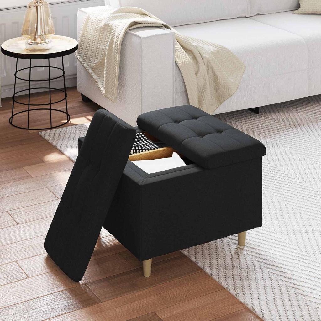 Storage Ottoman with Cushion Black 60 x 60 x 45 cm Fabric