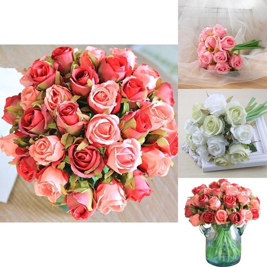 Lifelike 12 Head Artificial Flowers Rose Silk Bouquet For Bridal Weddings And Events