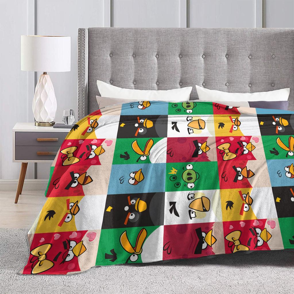 A-Wütende Animation B-Vögel Cartoon Flanelldecke Winter Weich Warm Überwurfdecke für Mädchen Jungen Couch Bett Tagesdecke Sofabett