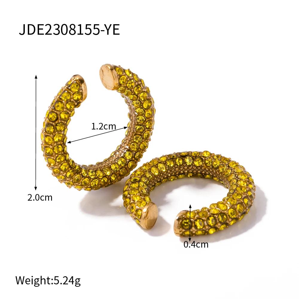 Youthway Striking Color Rhinestones C-Ring Ear Clips Round Circle Clip Women's Personalized Shiny Stainless Steel Jewelry