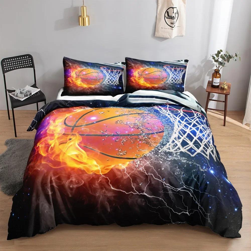Basketball Duvet Cover Set Full Size Soft Polyester Sports Bedding for Kids Game Collections