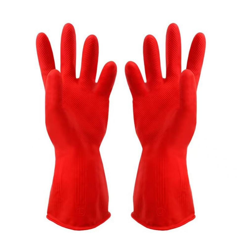 

Красные резиновые перчатки Водонепроницаемые перчатки-краги Высококачественные перчатки для мытья посуды для уборки 30cm-Fleece-unlined