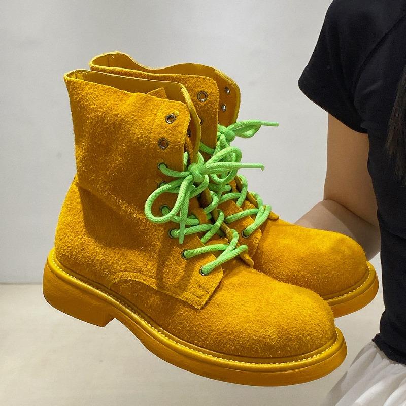 

First layer cowhide Martin boots women s versatile summer new color short boots women s boots double strap locomotive boots 35 жёлтый