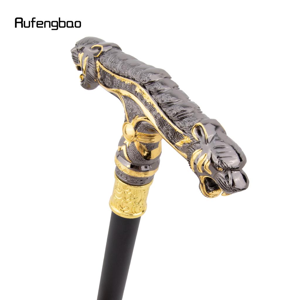 Golden Black Double Head Leopard Walking Stick Decorative Cospaly Party Fashionable Cane Halloween Crosier Cane 92cm