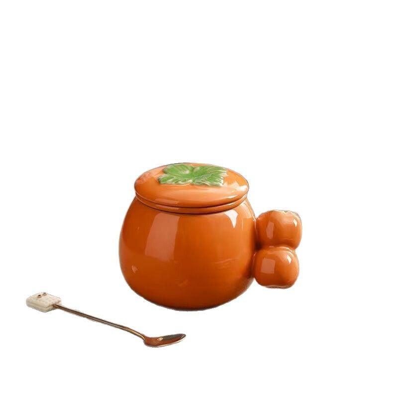 Everything Goes Well, Persimmon Ceramic Tea Separation Office Tea Cup With Lid Spoon Activity Holiday Gifts