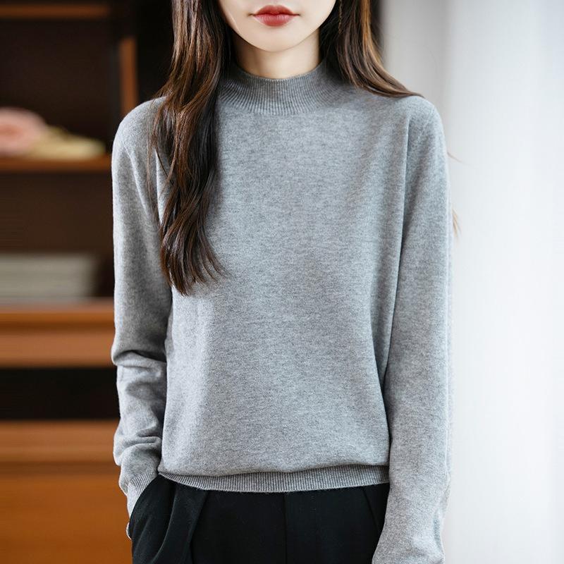 The New Semi-high and Round Neck Pullover for Women In Autumn and Winter Is Versatile. It Is Loose and Slimming, with A Solid Color Inner Sweater