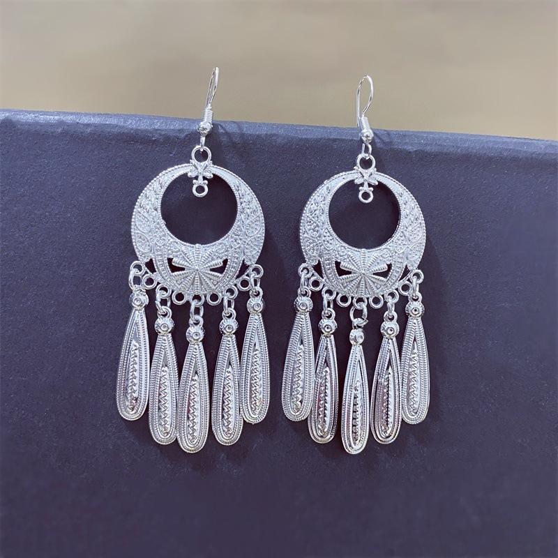 Ethnic style earrings Alloy silver-plated Miao ethnic minority Dong Yi earrings Earrings
