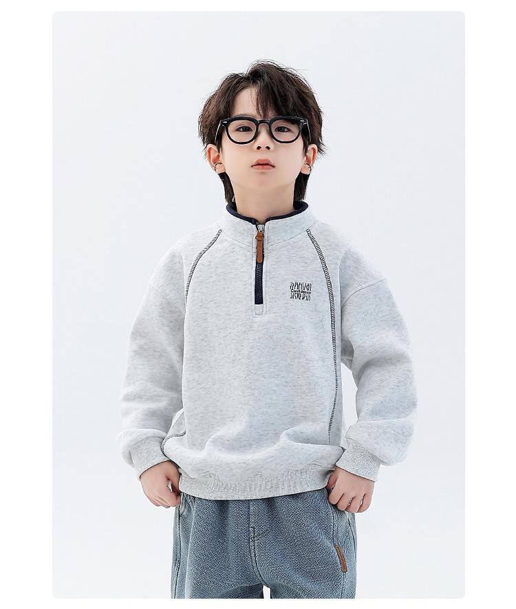 Chłopięca bluza z kapturem na rok 2025, podszyta polarem, ze stójką - Stylowa zimowa warstwa bazowa dla dzieci w wieku od średniego do dużego