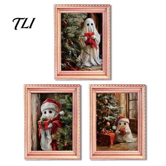 Magnetic Photo Frame 3Pcs Christmas Light-up Refrigerator Magnet, Vintage Wooden Halloween Magnet Decorations Fridge Glowing Picture Holder