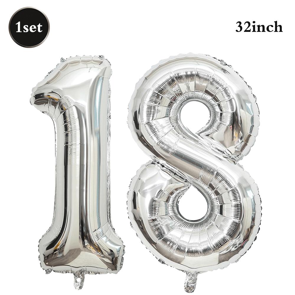32inch Silver Number Foil Balloons Large Digit 0-9 Helium Globos Happy Birthday Party Decor Wedding Anniversary Graduation 2026