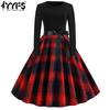 Women's Fashion Spring Fall Plaid Print Long Sleeve O-Neck High Waist Casual Dresses