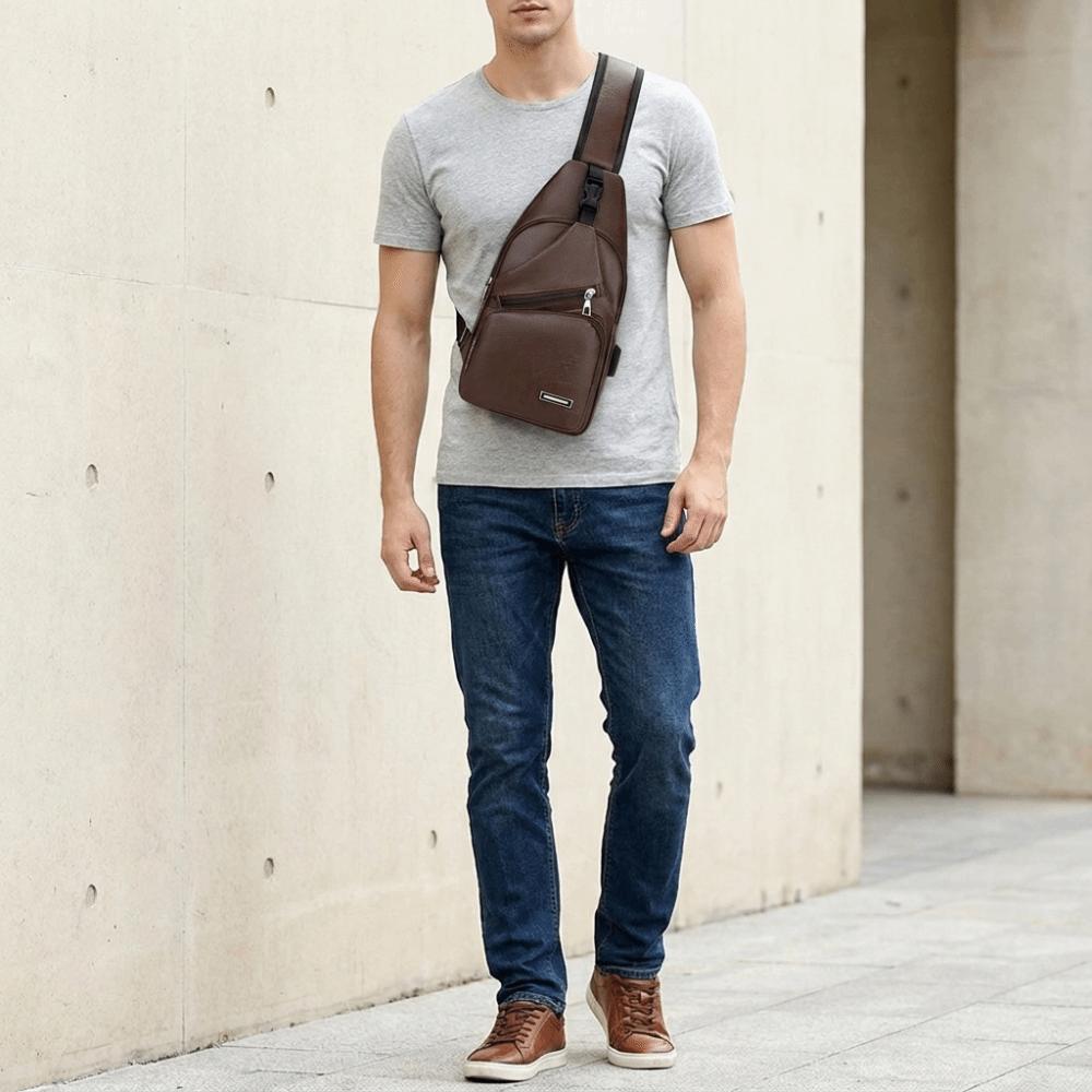 Multifunctional Men's Crossbody Sling Bag USB Charging Single Shoulder Bag Casual Wear