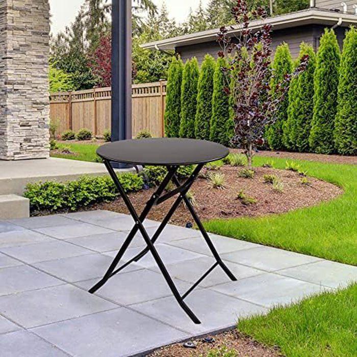 Table De Jardin - AKTIVE - Ronde Pliante - Métal - Ø60 Cm - 2 Personnes - Noir/Blanc