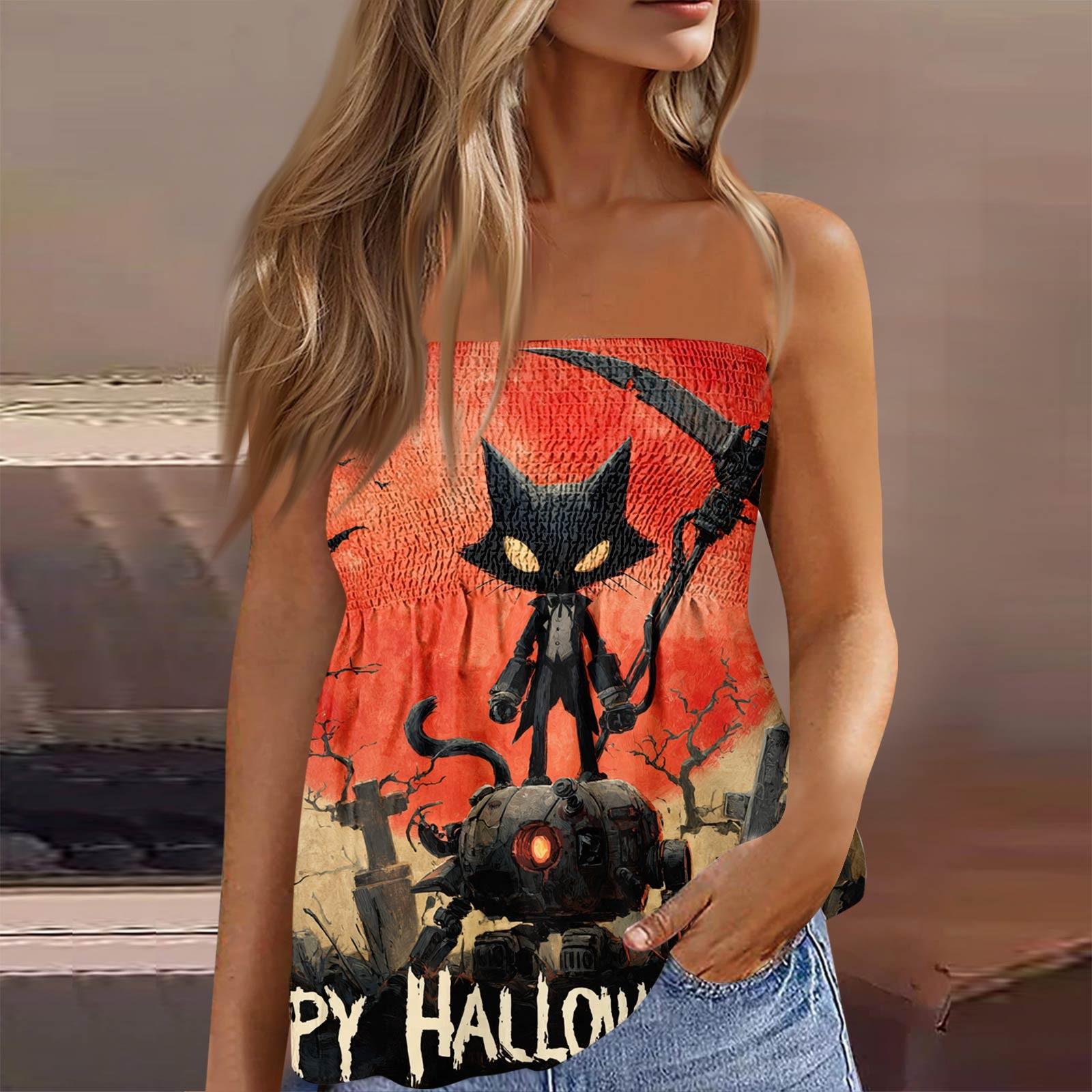 

Летние топы-трубы для женщин, милая сексуальная футболка без рукавов с принтом на открытых плечах XL оранжевый