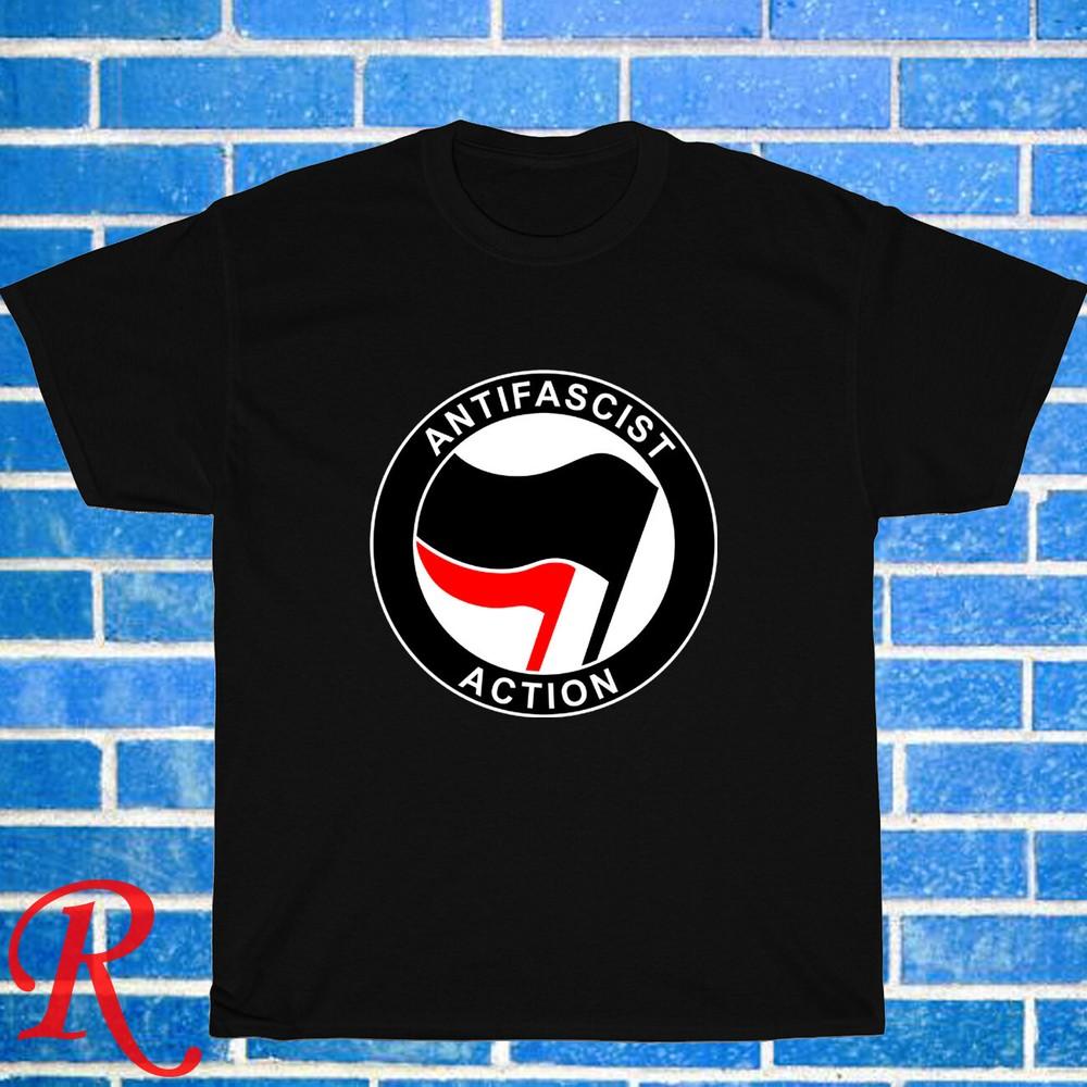 

New! AntiFachist Action Flag Logo Black Grey Navy White Size S-5XL Unisex T-Shirt 3XL