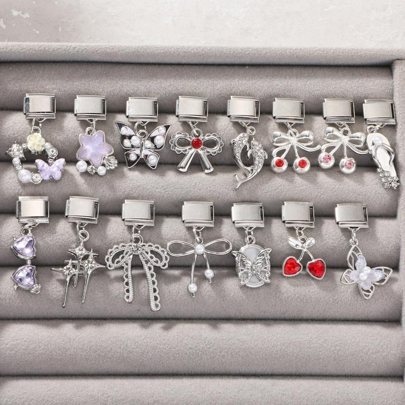 2026 New Creative DIY Dreamy Shiny Sunflower Cat Heart Bow Star Cherry Moon Pendent Charm Fit 9MM Stainless Steel Bracelet Gift
