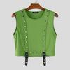 INCERUN Men O Neck Sleeveless Metal Button Patchwork Cropped Tank Tops