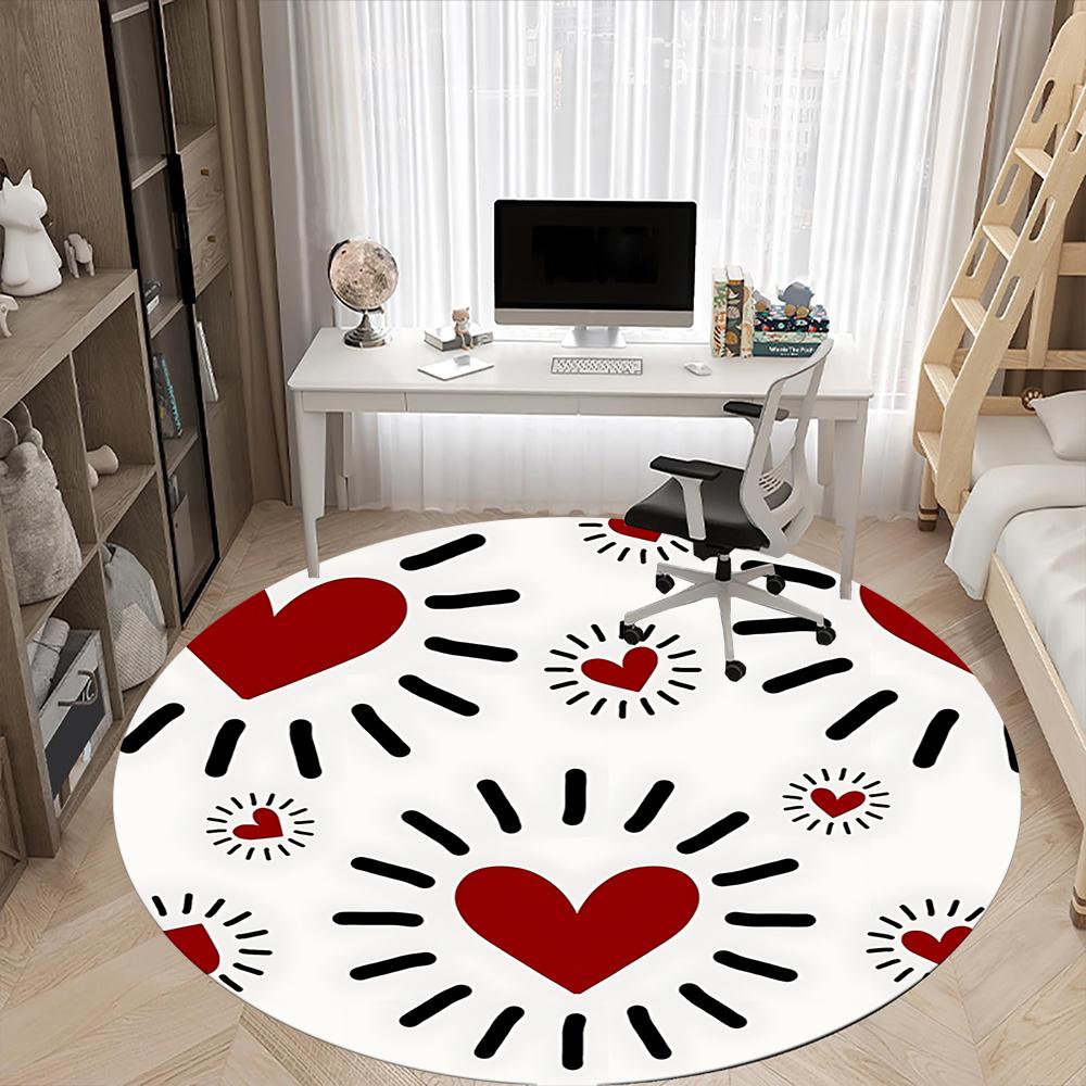 1pc Love Hearts Office Round Area Rug, Indoor Mat Suitable ForOffice, Under Office Chairs Bedroom Living Room Home Decor, Room Decot260