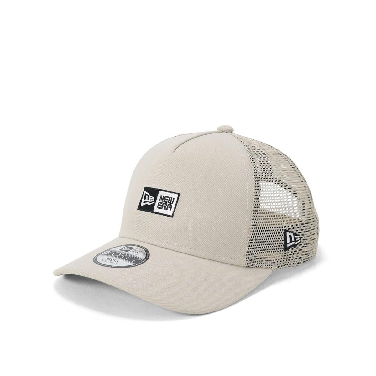 

Детская сетчатая кепка New Era с логотипом-коробкой, эксклюзив ONSPOTZ, 9Forty Trucker, логотип-коробка, камень/черный, ПОДРОСТКОВЫЙ 52-56 см, A-Frame
