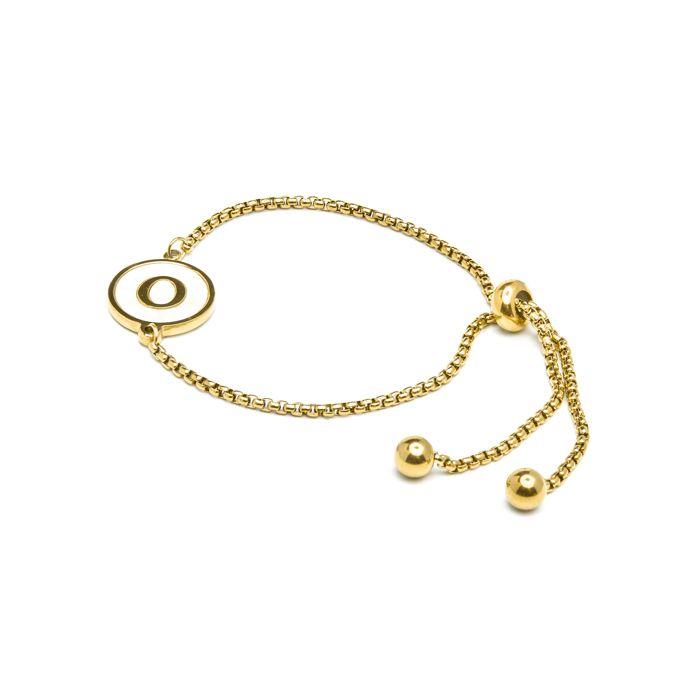 Bracelet - LUXENTER - Alphabet O - Nacre Blanche - Or Jaune 18K - Ajustable