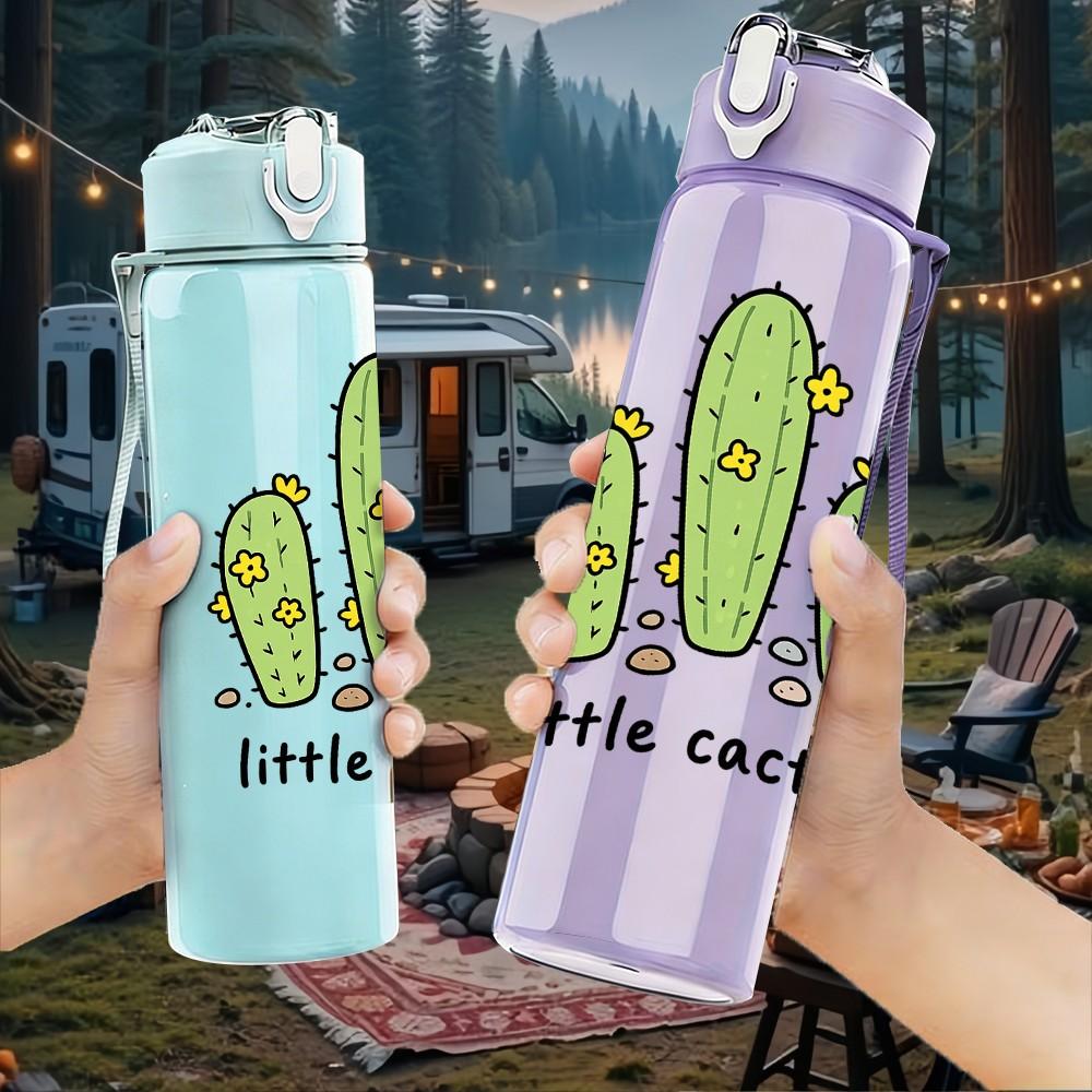 1PC Little Cactus Desert Succulent Plant Print 750ml Color Plastic Sports Water Bottle Leakproof Flip Straw Lid Suitable for Sports Office Home Use