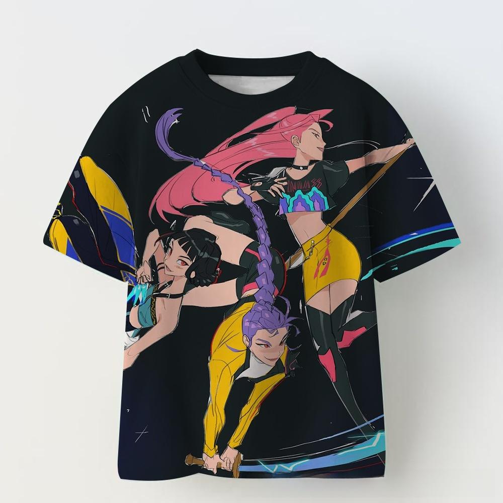 Korean Pop Music Demon Hunting Witch Group Short Sleeve T-Shirt Girl Casual Print Children's Shirt Top